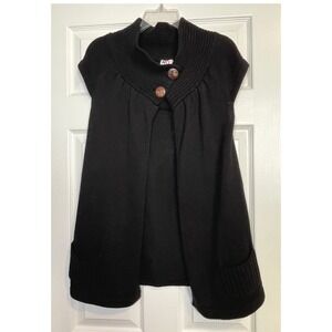 Roxy Sweater Vest Womens Medium Black Chunky Knit Button Pockets Boho